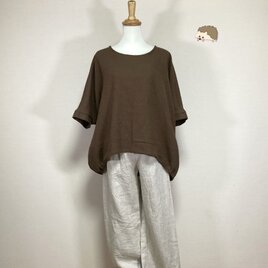 ★バルーンプルオーバー◆【ラフクロス】（ハーフリネン）チョコレート◆フリーサイズの画像