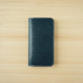 牛革 iPhone16e カバー  ヌメ革  レザーケース  手帳型  ネイビーの画像