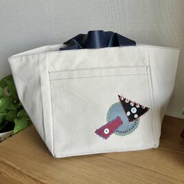 帆布のちょこっとアップリケのトートバッグ（ブルー）の画像