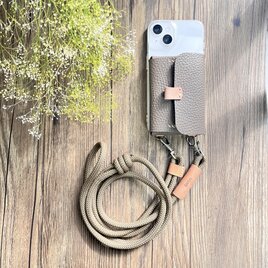 長さ調整可・本革カードポケット付スマホケース&ショルダー●エトープ iPhone, Xperiaの画像