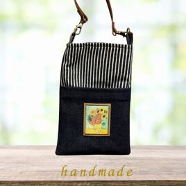 arte｜移動ポケットデニムスマホポーチ（ゴッホ：ひまわり）送料無料の画像
