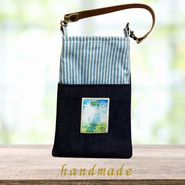 arte｜移動ポケットデニムスマホポーチ（モネ：散歩、日傘をさす女性）送料無料の画像
