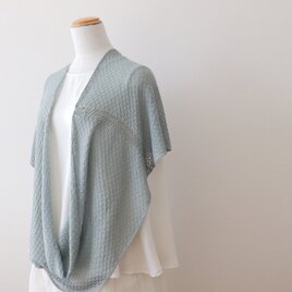 シルク１００％・青磁色のニットスヌード　ビーズ刺繡付き