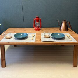 【オーダー】 ローテーブル 正方形 80cm×35cm 杉 ブラウン 折り畳み脚 木組 ハ型の画像