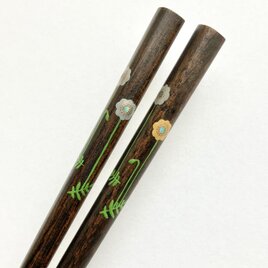 黒摺り漆箸 〈漆絵に螺鈿・ブルーポピー〉の画像