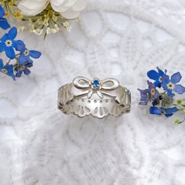 勿忘草 (わすれなぐさ) のレースリング　アウイナイト　ピンキーリング　silver925