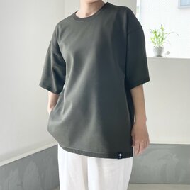 『2025新作』【ユニセックス】ビッグシルエット ニットTシャツ【カーキ】の画像