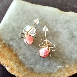 14kgf＊花翡翠のリボンピアス　～透き通るピンク～の画像