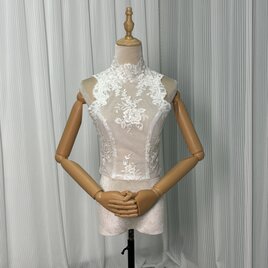 実例写真！ボレロ 長袖 クラシカル 流れる透け花レース 花嫁  