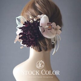 胡蝶蘭とマムのヘッドドレス ヘアアクセサリー＊結婚式 成人式 ウェディング 髪飾り ヘッドドレス ヘアアクセサリーの画像