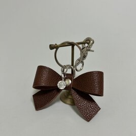 姫路レザーリボンチャーム◆焦げ茶　キーホルダー　バックチャーム　ショルダーバック　母の日ギフトの画像