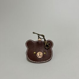 姫路レザーくまちゃんチャーム◆焦げ茶　キーホルダー　バックチャーム　ショルダーバック　母の日ギフトの画像