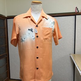 オレンジ色、花柄、アロハシャツ、S寸！の画像