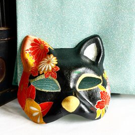 一閑張り猫面 　“黒金花”の画像