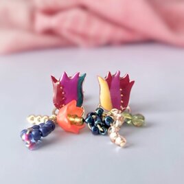 春風のチューリップ カラフル イヤリング/ピアス