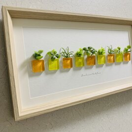 ガラス タイル アートフレーム インテリア雑貨 置物 観葉植物  北欧ガラス細工 贈り物 プレゼントの画像