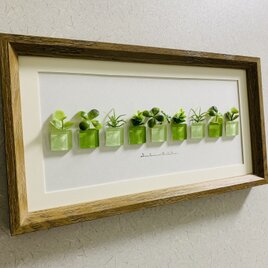 ガラス タイル アートフレーム インテリア雑貨 置物 観葉植物  北欧ガラス細工 贈り物 プレゼントの画像
