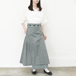 【完全一点物】ハイウエスト巻きスカート（グリーンチェック）の画像