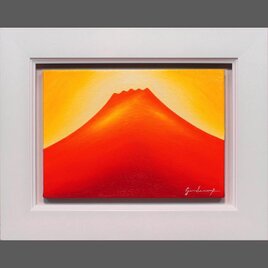 最高の発色▲【赤富士】●がんどうあつし絵画油絵F4号ホワイト額縁付開運風水富士山の画像