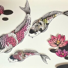 額装済み切り絵作品・錦鯉2