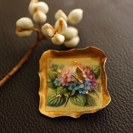 Tiny Art＊紫陽花＊蝶＊真鍮ブローチ＊no.736の画像