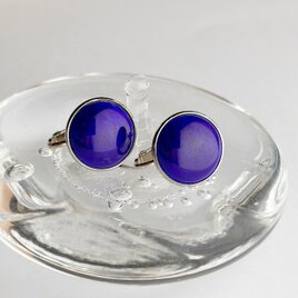 セピア（大）【Blue】 七宝焼のイヤリング 純銀張七宝の画像