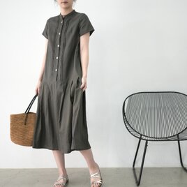 ピンタックワンピース半袖❤︎コットンリネンカーキ    No.339の画像