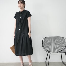 ピンタックワンピース半袖❤︎コットンリネンブラック    No.339の画像