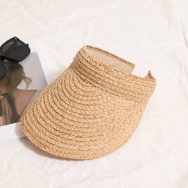 ラフィアハット、麦わら帽子 ハンドメイド 夏帽子 大人 ストローハット、ミディアムブリム 日よけ・UV対策 サイズ調節の画像
