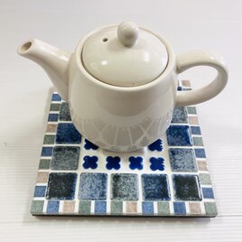 タイル　鍋敷　(四角)：～四葉(ハート)ミントグリーンの画像