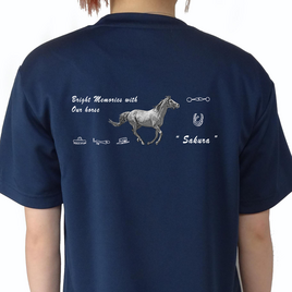 ドライTシャツ/オリジナル/馬イラスト作成/ウマ/ネイビー＆ホワイト/愛馬/推し馬/カスタマイズの画像