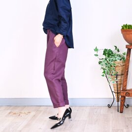 【新色】ベーシックデザイン リネンパンツ ： 近江麻 : 葡萄色の画像