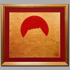 ●『太陽と金の富士図』▲がんどうあつし貼り絵画金箔輝き黄金富士山Liquitexの画像