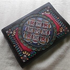 ビジネス書サイズ（単行本ソフトカバー）ブックカバー　拭き染め＆刻印 牛革の画像