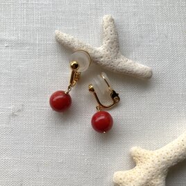 珊瑚(染め)の1粒イヤリングの画像