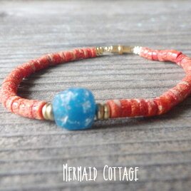 Blue Romanglass and Coral bracelet 　ローマングラスと珊瑚のブレスレットの画像