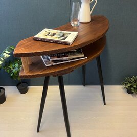 【送料無料】 テーブル 三日月形 90cm パイン ウォルナット アイアンボルト連結脚の画像