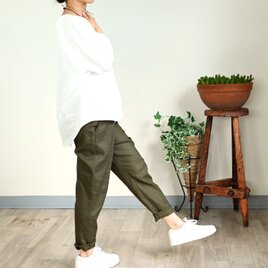 【新色】ベーシックデザイン リネンパンツ：オリーブの画像