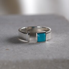 turquoise square open ring ターコイズスクエアオープンリング　天然石　シルバー　ブルー　四角の画像