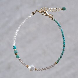 sturquoise ＆mother of pearl bracelet：天然石ターコイズ/マザーオブパール/オプシディアンの画像