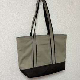 帆布のトートバッグ（グリーンカーキ×ブラウン）の画像