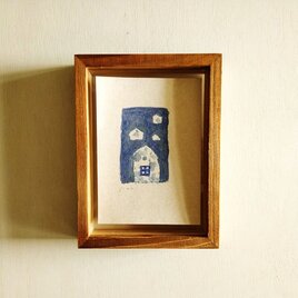 静かな気持ちになる青い絵画｜原画｜一点物｜水彩ドローイング作品　※木製額縁入りの画像