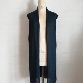 【新作】和紙ならではのさらりとした素材感♡ロング丈ジレ　ダークネイビーの画像