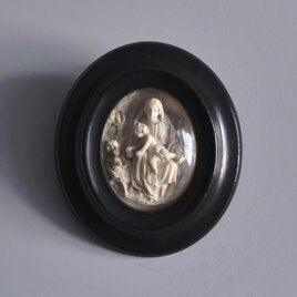 19世紀 聖母子と洗礼者ヨハネ メダイヨン 額装品 h14.5cm フランス アンティーク 0502164の画像