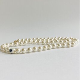 ガラスパールオールノットミディアムネックレス/6mm約50cm/クリーム/G/made in japanの画像