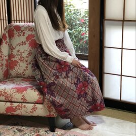 銘仙スカート優しいチェックとお花柄M〜Lの画像