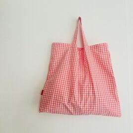 手提げbag   ギンガムチェック サーモンピンクの画像