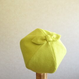 てっぺんにリボンのベレー帽　コットンリネン　ミモザ