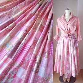 絵画なパッチワーク♥pink♥ロングマキシ丈♥ボリュームギャザースカート♥87㎝丈の画像