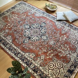 日本全国送料無料商品 特集 88.5×88.5擦れ擦れシャビー赤×ベージュ トルコ ラウンド ラグ・カーペット